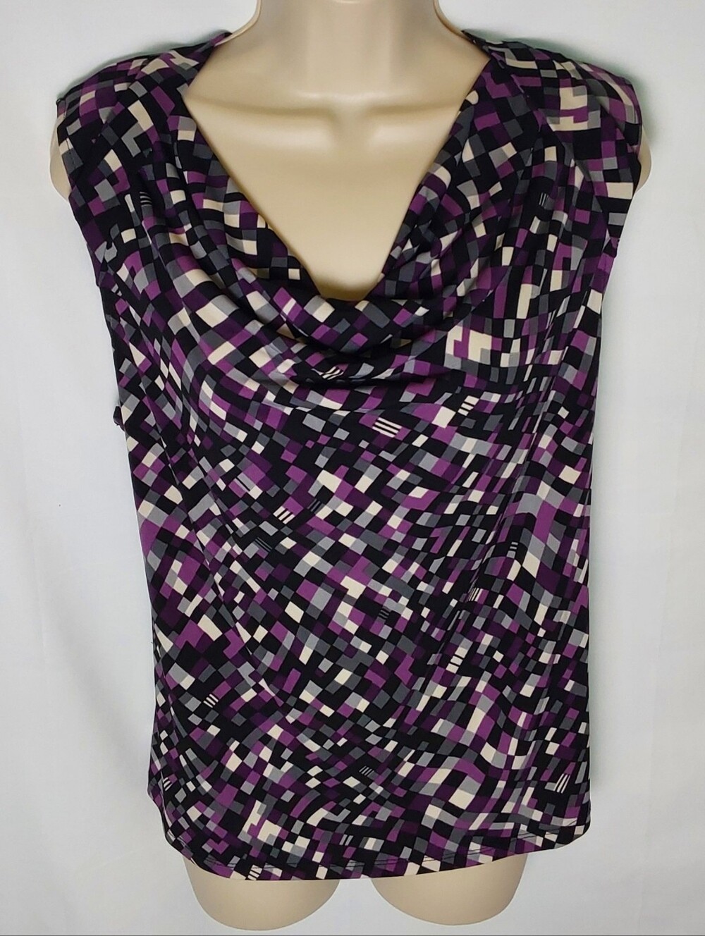 Cowl Neck Geometric Print Top in Purple